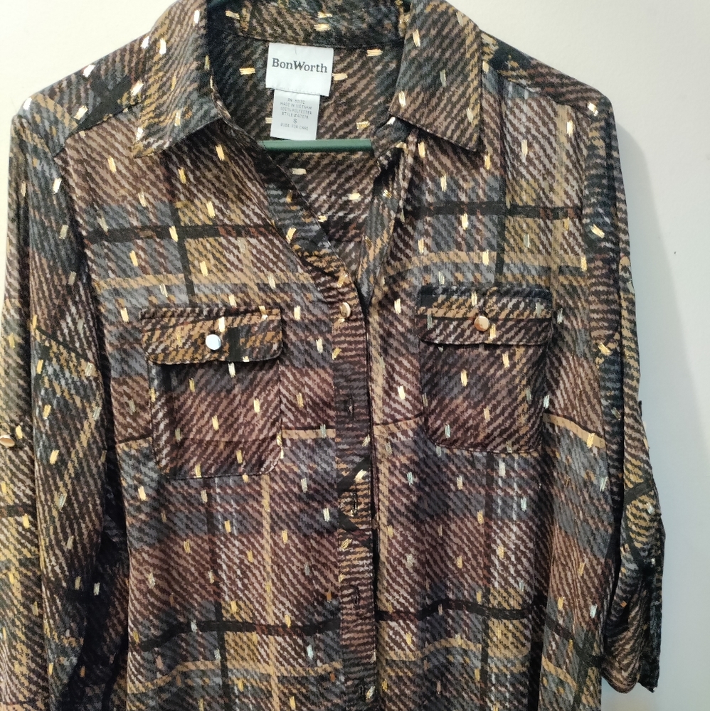 Button down shirt with gold tones